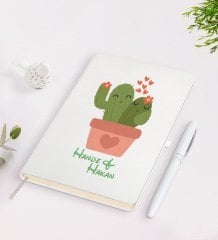 Kişiye Özel İsimli Kaktüs Tasarımlı Beyaz Defter ve Kalem Seti-11
