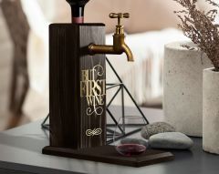 BK Gift Aynalı Altın Kabartma Musluklu Doğal Siyah(Ebony) Ahşap Şarap Standı, Home Bar, İçecek Dispenseri, Ahşap İçecek Çeşmesi-11