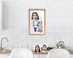 BK Home Anne Kız Chef Karikatürlü El Yapımı Ahşap Çerçeveli Tablo-1