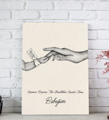 BK Gift Kişiye Özel El Ele Tutuşan Anne-Çocuk Tasarımlı Siyah Beyaz Kanvas Tablo-1 20x30, Anneye Hediye, Yeni Doğum Hediyesi