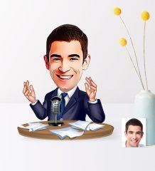 Kişiye Özel Bay Spiker Sunucu Karikatür Ahşap Biblo - 1