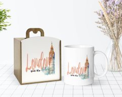 Kişiye Özel Ahşap Kutuda London Tasarımlı Beyaz Kupa Bardak-2