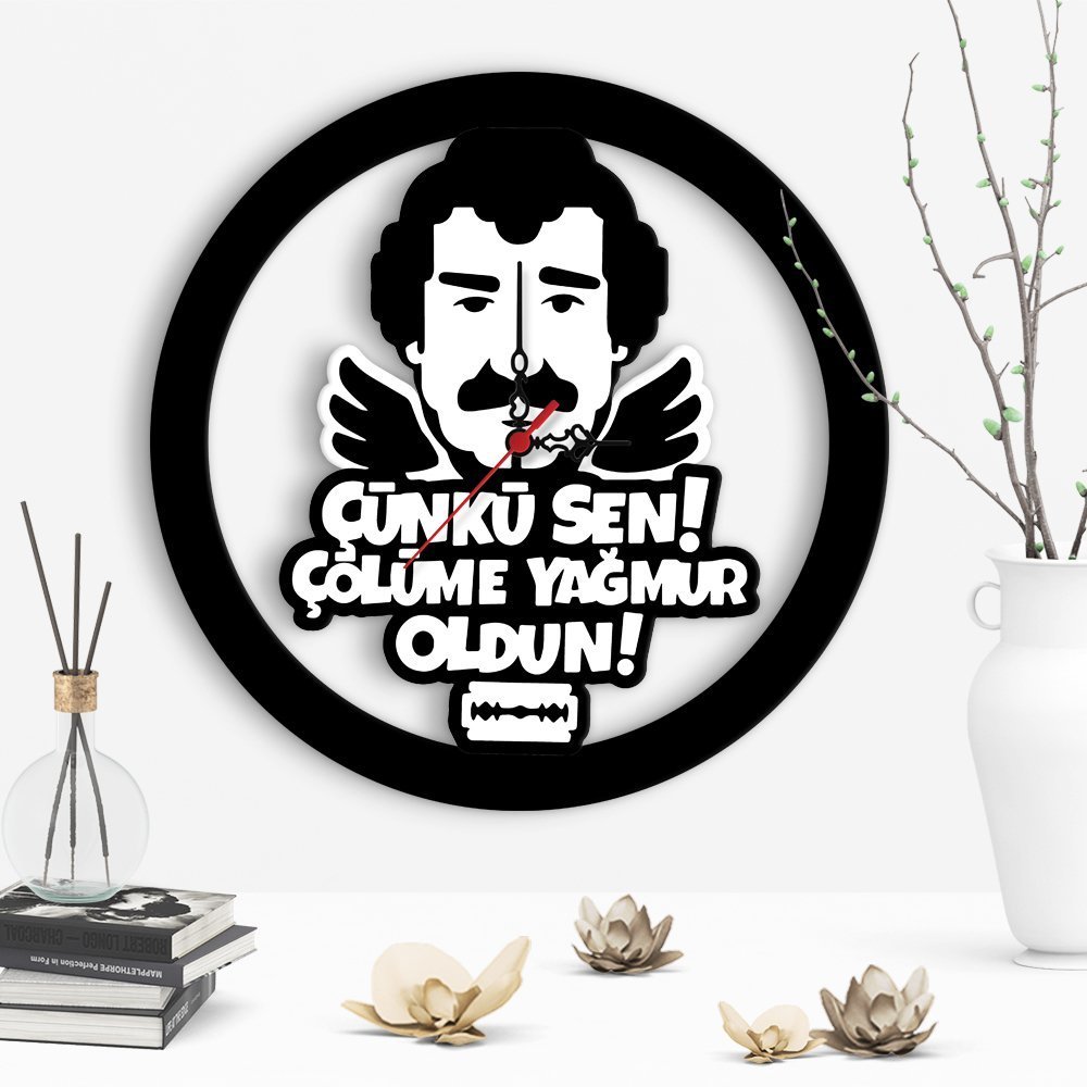 Çölüme Yağmur Oldun Tasarımlı Dekoratif Ahşap Duvar Saati - 1