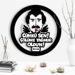 Çölüme Yağmur Oldun Tasarımlı Dekoratif Ahşap Duvar Saati - 1