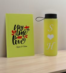 BK Gift Sevgiliye Özel İsimli Sarı Defter ve Cam Matara Hediye Seti-15, Sevgiliye Hediye, Sevgililer Günü, Yeni İş Hediyesi