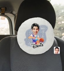 Kişiye Özel İsimli Erkek Basketbolcu Karikatürlü Yuvarlak Araç Koltuk Yastığı-2