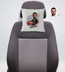 Kişiye Özel İsimli Erkek Patron Karikatürlü Kare Araç Koltuk Yastığı-1