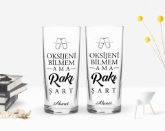 Kişiye Özel Renkli Baskılı Oksijeni Bilmem Ama Tasarımlı İkili Rakı Bardağı Seti-1