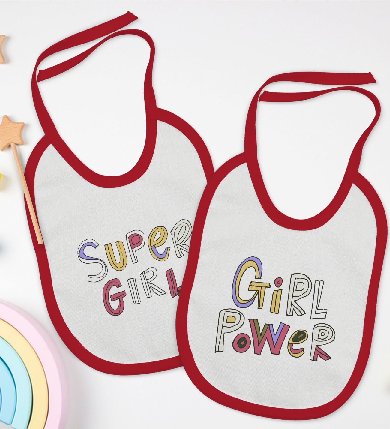 BK Kids Girl Tasarımlı 2’li Kırmızı Mama Önlüğü-1