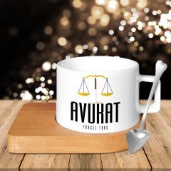 Kişiye Özel Mesleki Avukat Ahşap Altlıklı Seramik Fincan - 1