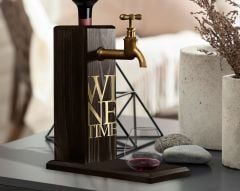 BK Gift Aynalı Altın Kabartma Musluklu Doğal Siyah(Ebony) Ahşap Şarap Standı, Home Bar, İçecek Dispenseri, Ahşap İçecek Çeşmesi-10