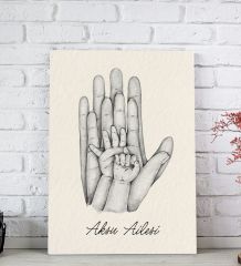 BK Gift Kişiye Özel El Ele Tutuşan Aile Tasarımlı Siyah Beyaz Kanvas Tablo-8 20x30, Anneye Hediye, Aile Hediyesi