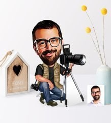 Kişiye Özel Bay Profesyonel Fotoğrafçı Karikatür Ahşap Biblo - 1