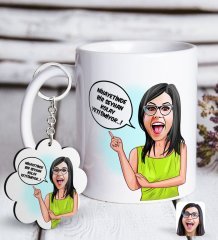 Kişiye Özel Bayan Kolay Yetişmiyor Karikatürlü Beyaz Kupa ve Anahtarlık Hediye Seti-5