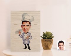 Kişiye Özel Erkek Pizza Şefi Karikatürlü Otantik Masaüstü Ahşap Palet Çerçeve-1