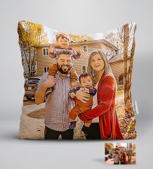 Kişiye Özel Tam Boy Aile Karikatürlü Beyaz Yastık-2