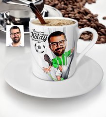 Kişiye Özel Bay Futbolcu Yeşil Beyaz Karikatür Türk Kahvesi Fincanı - 1