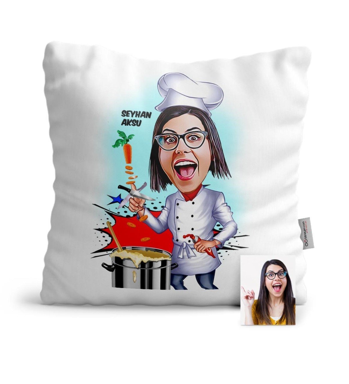 Kişiye Özel Chef Karikatür Saten Yastık - 2