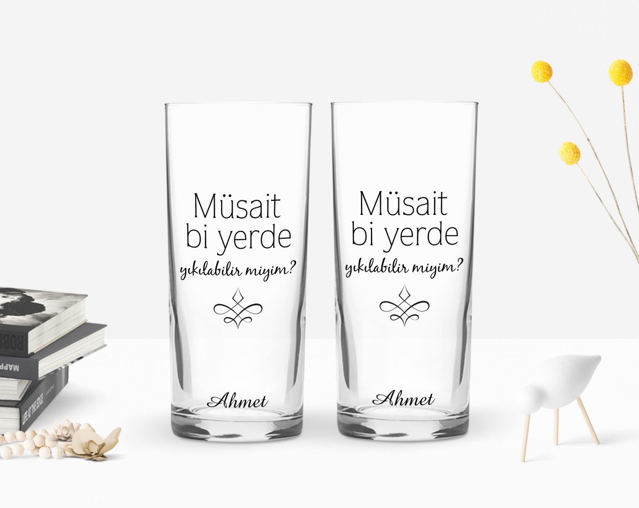 Kişiye Özel Renkli Baskılı Müsait Bi Yerde Tasarımlı İkili Rakı Bardağı Seti-1
