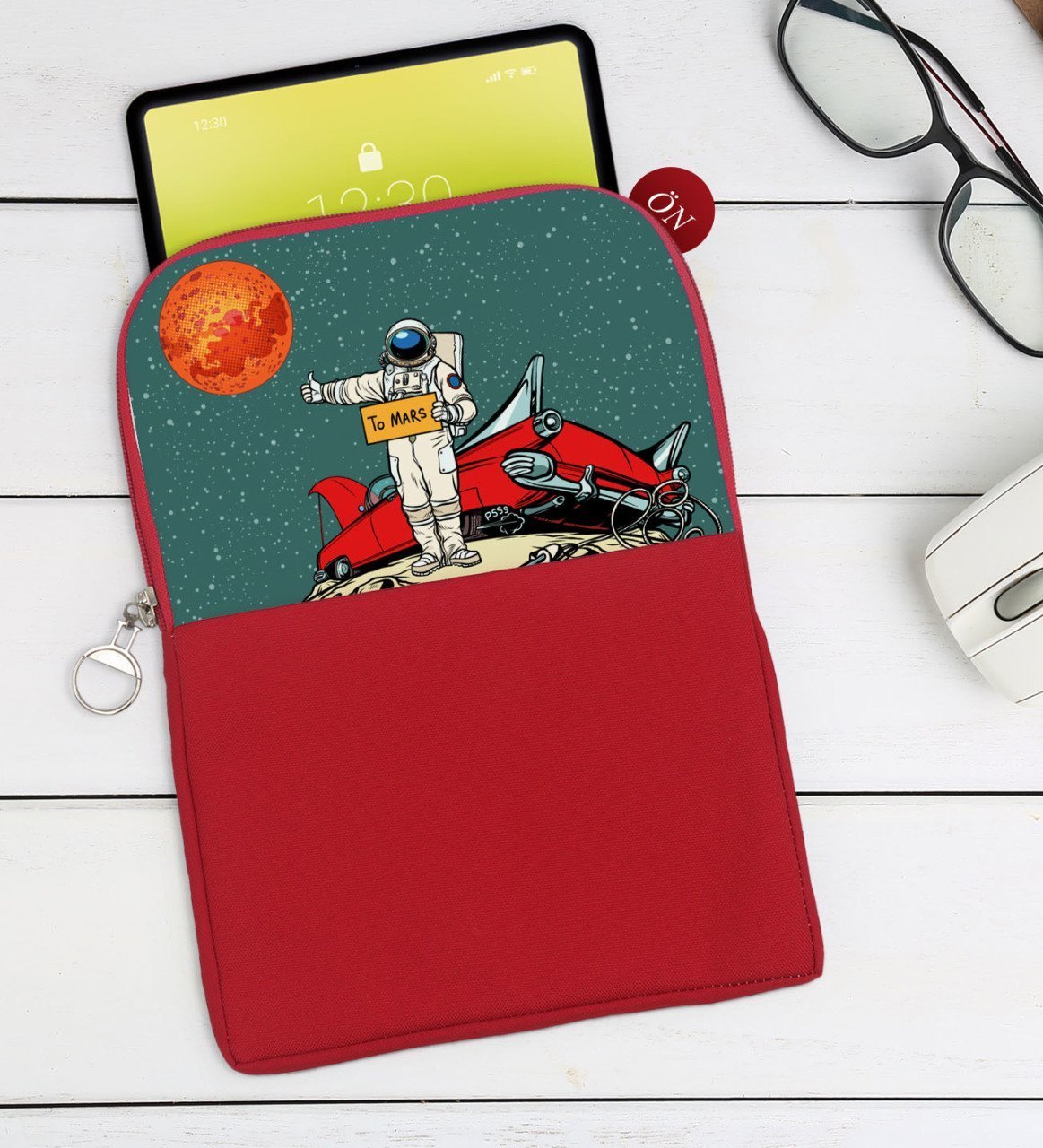 BK Gift Pop Art Tasarımlı Taşınabilir Koruyucu Tablet Kılıfı & Organizer Çanta - Kırmızı-8