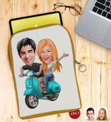 Kişiye Özel Sevgililer Karikatürlü Taşınabilir Koruyucu Tablet Kılıfı & Organizer Çanta - Sarı-99