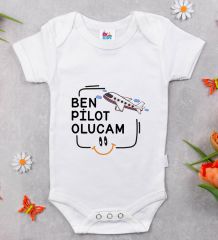 BK Kids Pilot Olucam Tasarımlı Beyaz Bebek Body Zıbın-1