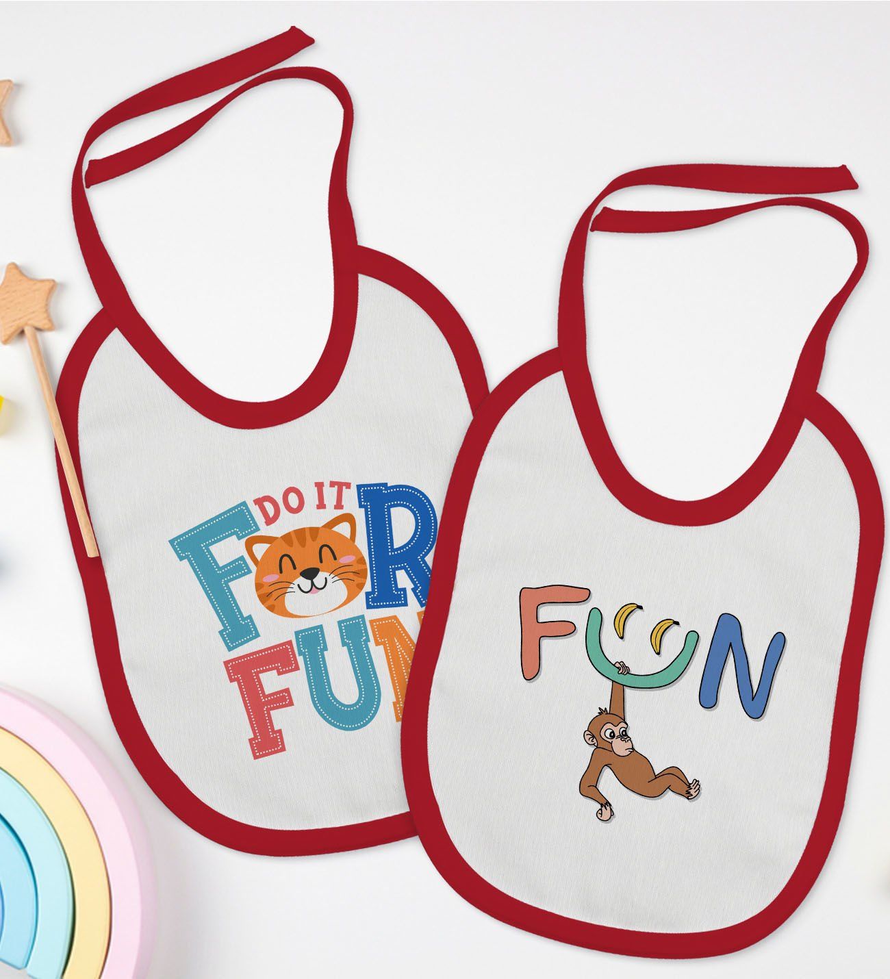 BK Kids Fun Tasarımlı 2’li Kırmızı Mama Önlüğü-1