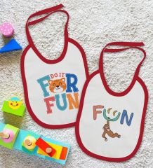 BK Kids Fun Tasarımlı 2’li Kırmızı Mama Önlüğü-1