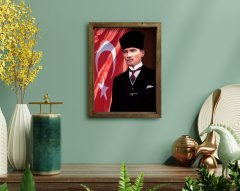 BK Home Atatürk Tasarımlı Doğal Masif Ahşap Çerçeveli Tablo 45x65cm-23