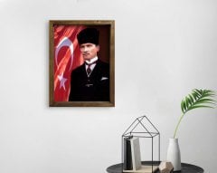 BK Home Atatürk Tasarımlı Doğal Masif Ahşap Çerçeveli Tablo 45x65cm-23