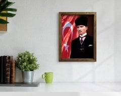 BK Home Atatürk Tasarımlı Doğal Masif Ahşap Çerçeveli Tablo 45x65cm-23