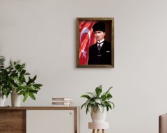 BK Home Atatürk Tasarımlı Doğal Masif Ahşap Çerçeveli Tablo 45x65cm-23