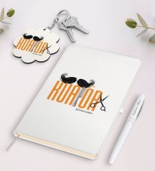 Kişiye Özel Erkek Kuaförü Beyaz Defter Kalem Ve Anahtarlık Hediye Seti-1