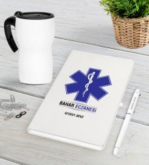 Kişiye Özel Eczane Beyaz Defter Kalem Termos Mug Seti-2