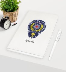 Kişiye Özel Polis Temalı Beyaz Defter Kalem Seti - 2