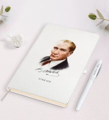 Kişiye Özel Atatürk Temalı Beyaz Defter ve Kalem Hediye Seti-12