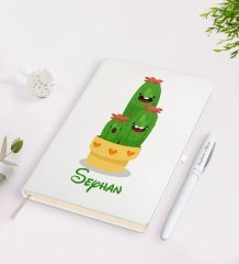 Kişiye Özel İsimli Kaktüs Tasarımlı Beyaz Defter ve Kalem Seti-9