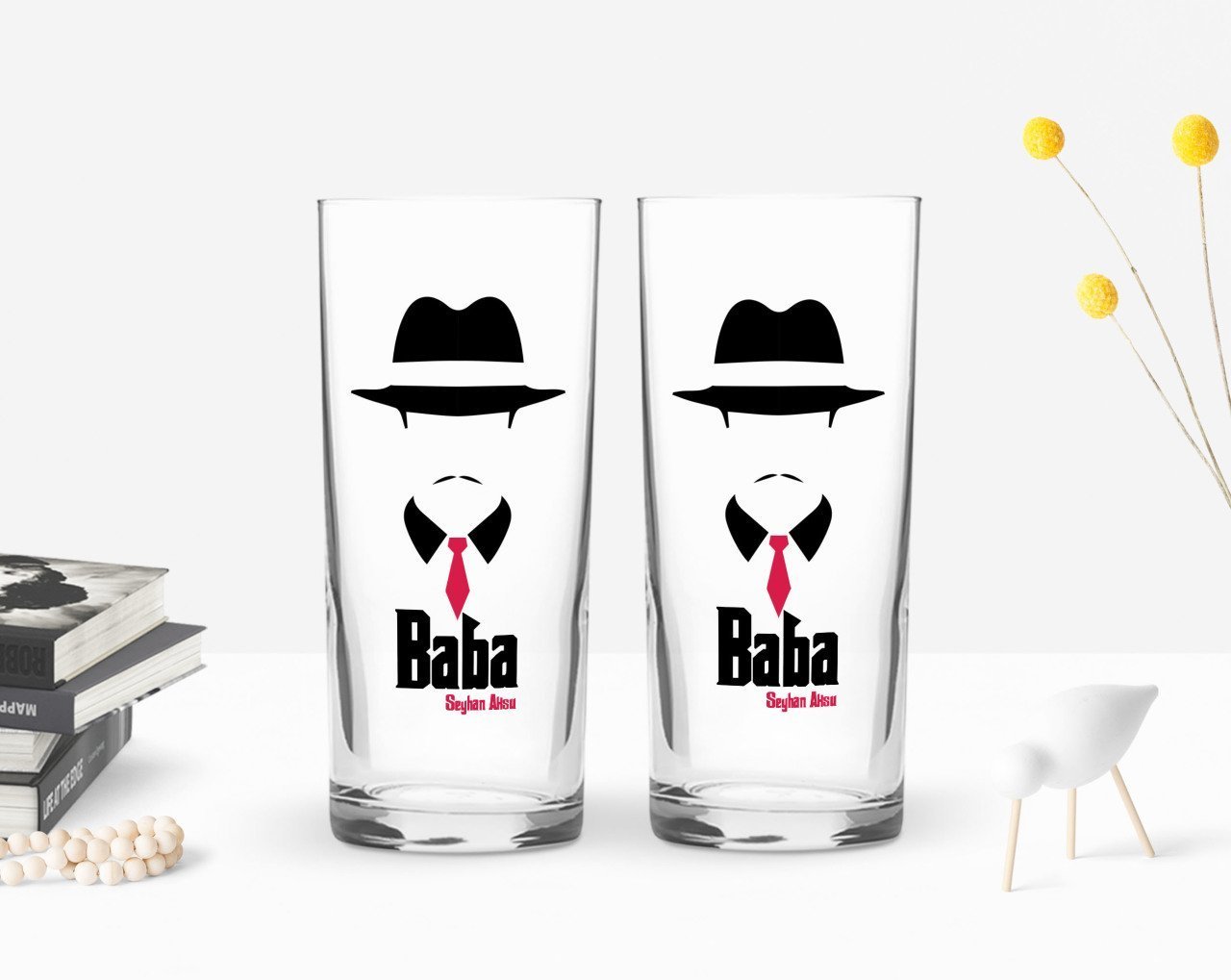 Kişiye Özel Renkli Baskılı Godfather Baba Tasarımlı İkili Rakı Bardağı Seti-11
