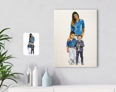 Kişiye Özel Tam Boy Anne ve Oğullar Karikatürlü Kanvas Tablo 30x50cm-1