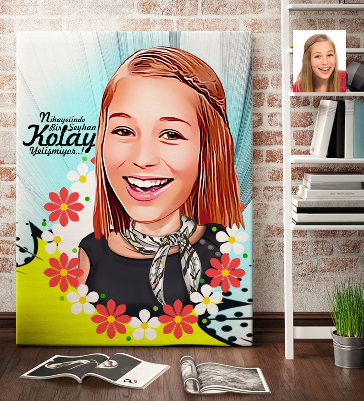 Kişiye Özel Bayan Karikatür Kanvas Tablo (70 x 100 cm.) 9