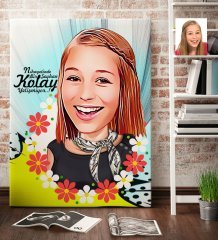 Kişiye Özel Bayan Karikatür Kanvas Tablo (70 x 100 cm.) 9