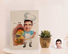 Kişiye Özel Erkek Kebapçı Karikatürlü Otantik Masaüstü Ahşap Palet Çerçeve-1