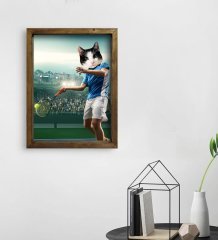 Evcil Dostlara Özel Tenis Oyuncusu Tasarımlı Portre Doğal Masif Ahşap Çerçeveli Tablo 30x40cm-2