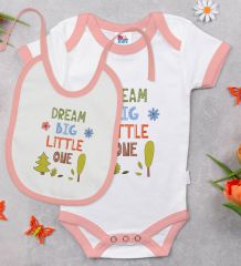 BK Kids Big Little One Tasarımlı Pembe Bebek Body Zıbın ve Mama Önlüğü Hediye Seti-1