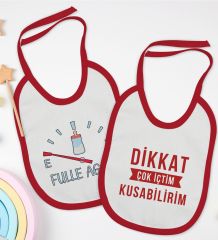 BK Kids Fulle Aganı ve Kusabilirim Tasarımlı 2’li Kırmızı Mama Önlüğü-1