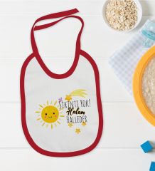BK Kids Sıkıntı Yok Halam Halleder Tasarımlı Kırmızı Bebek Mama Önlüğü-1