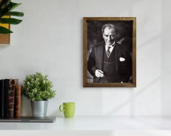 BK Home Atatürk Tasarımlı Doğal Masif Ahşap Çerçeveli Tablo 45x65cm-22