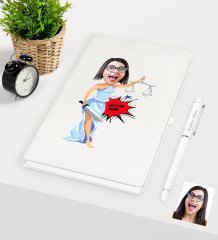 Kişiye Özel Bayan Avukat Karikatürlü Beyaz Defter Kalem Seti - 1