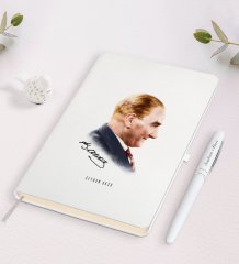 Kişiye Özel Atatürk Temalı Beyaz Defter ve Kalem Hediye Seti-11