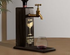 BK Gift Aynalı Altın Kabartma Musluklu Doğal Siyah(Ebony) Ahşap Şarap Standı, Home Bar, İçecek Dispenseri, Ahşap İçecek Çeşmesi-8